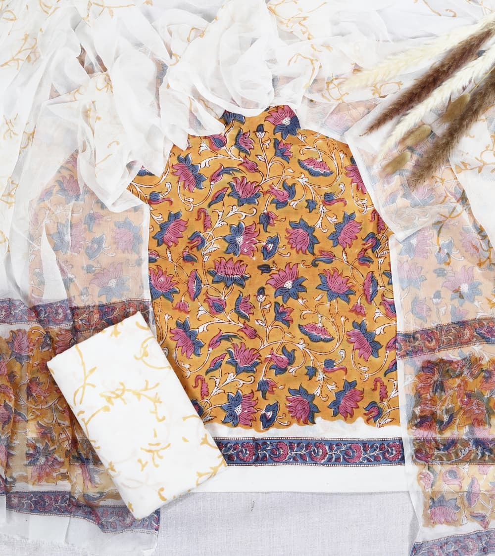 Hand-block printed cotton Suit set