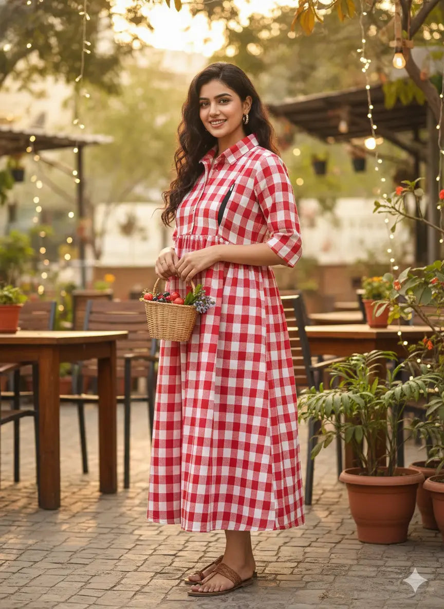 MomCare Checkered Nursing Maternity Gown The Baisa
