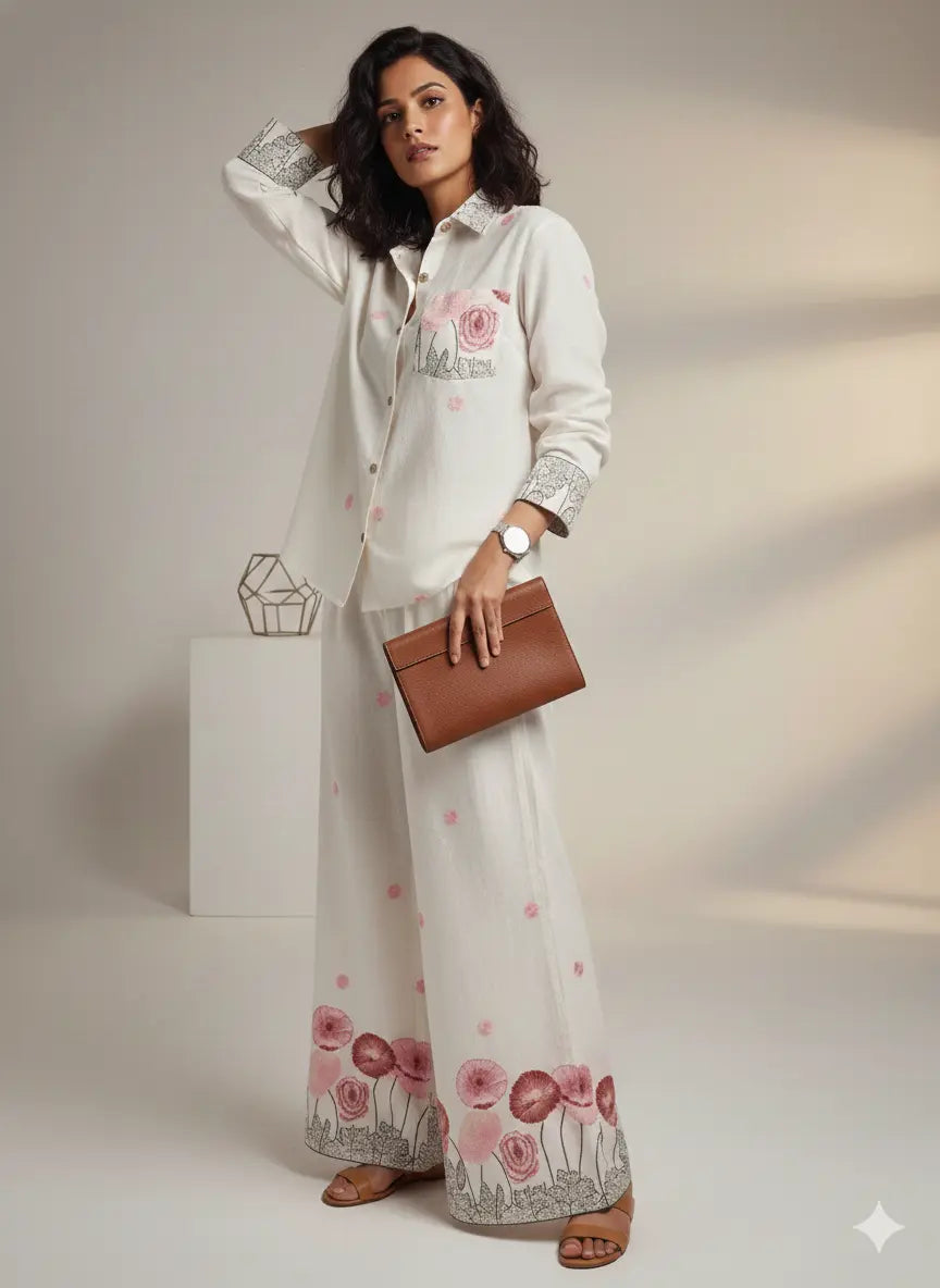 Blossom Breeze Embroidered Cotton Co-ord Set The Baisa