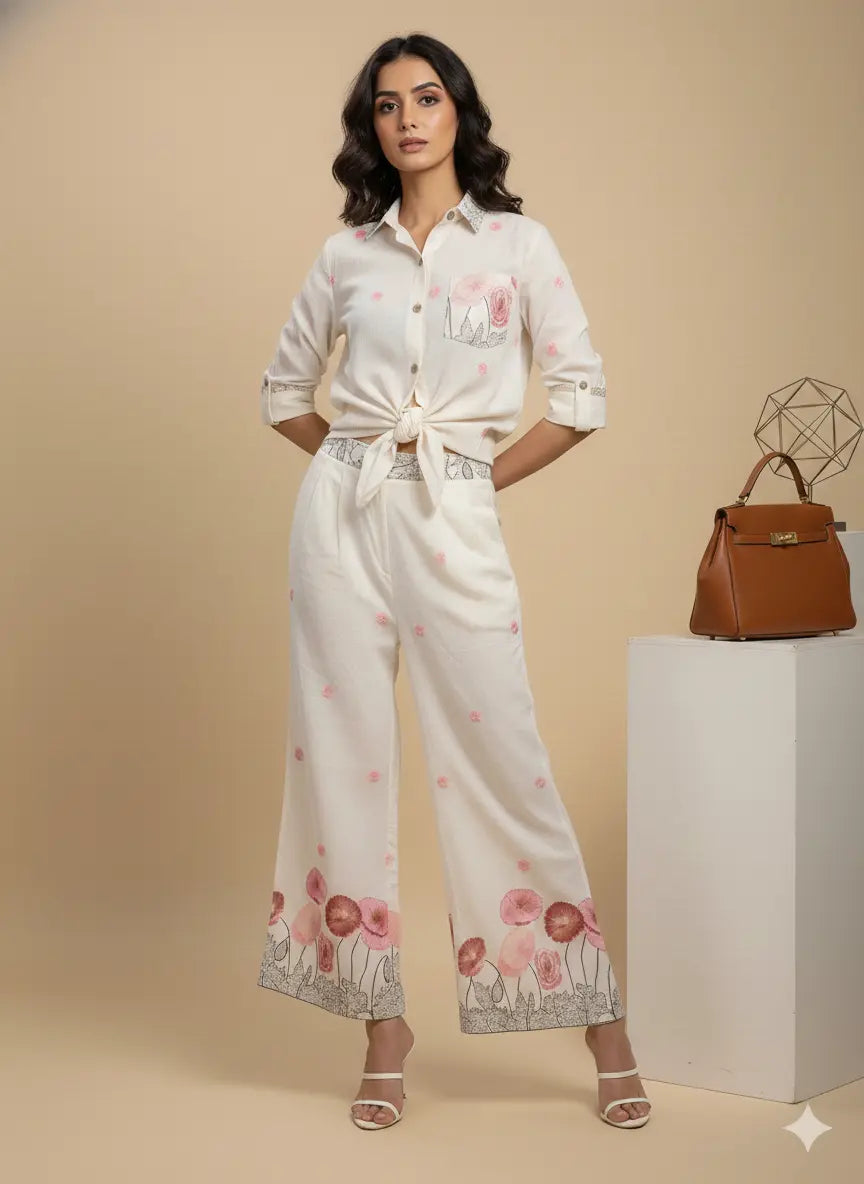 Blossom Breeze Embroidered Cotton Co-ord Set The Baisa