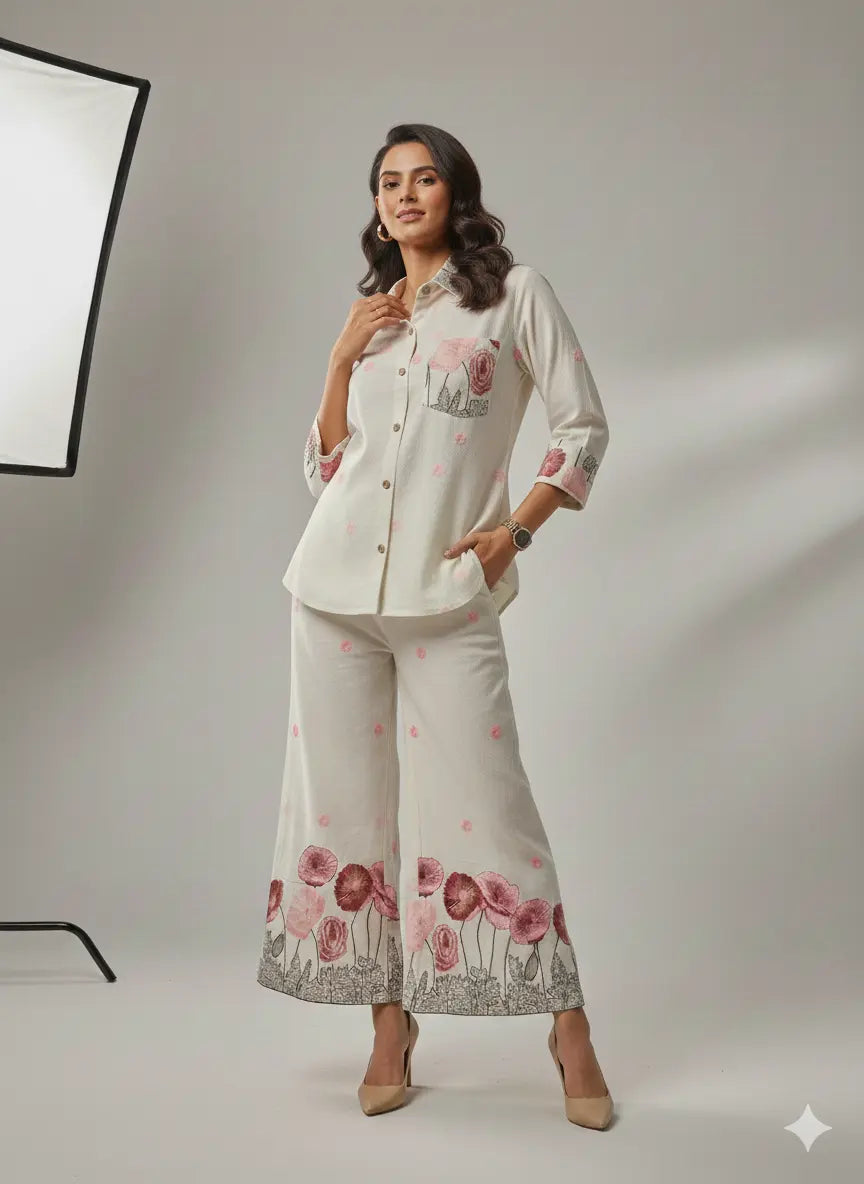 Blossom Breeze Embroidered Cotton Co-ord Set The Baisa