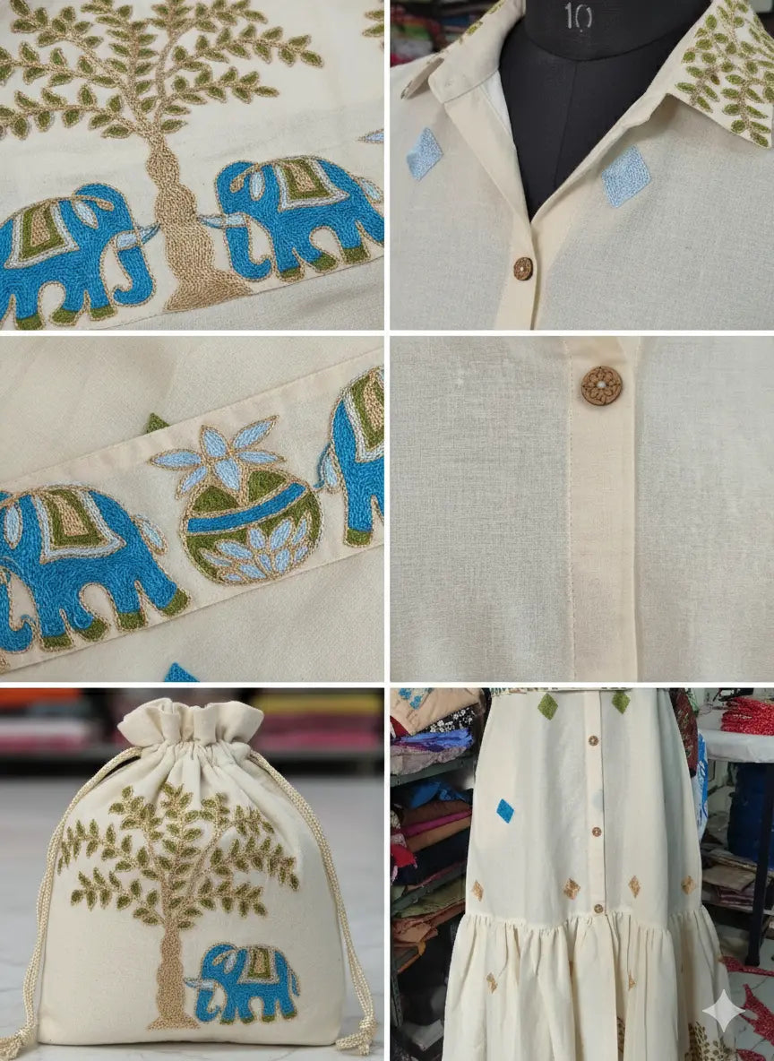 Gaj-Rani Elephant Motif Cotton Shirt Dress The Baisa