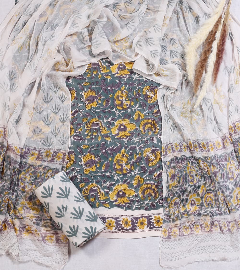 Hand-block printed cotton Suit set