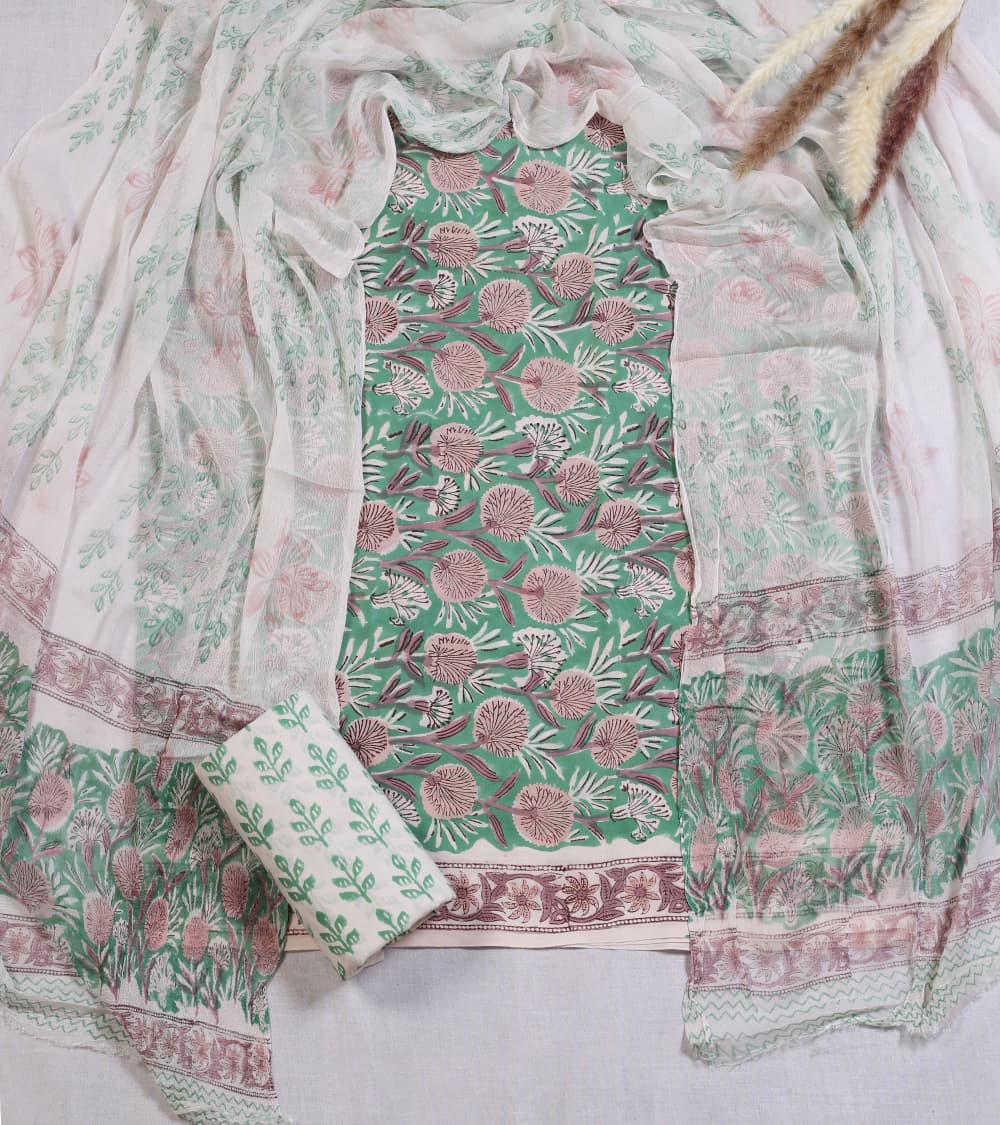 Hand-block printed cotton Suit set