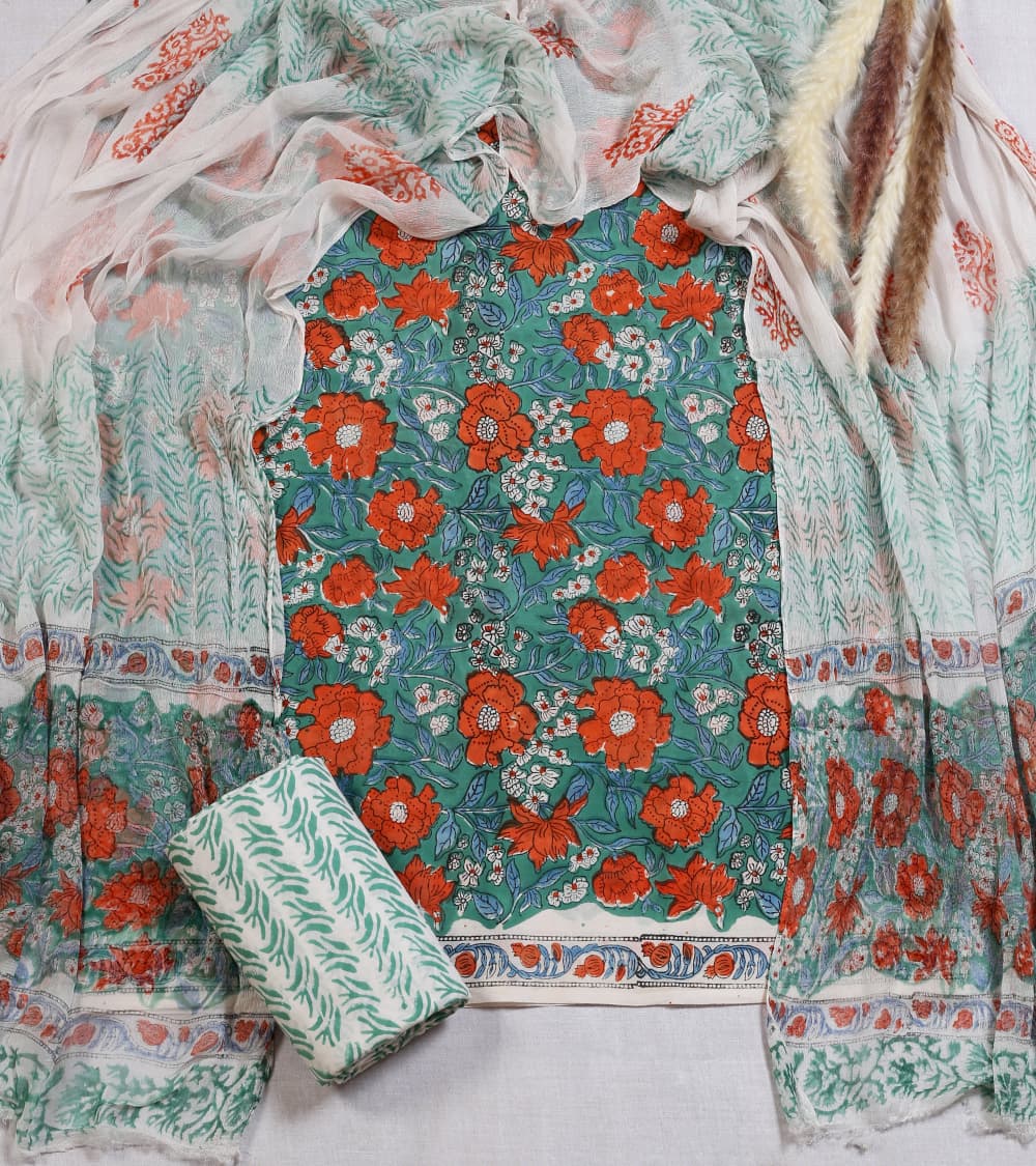 Hand-block printed cotton Suit set