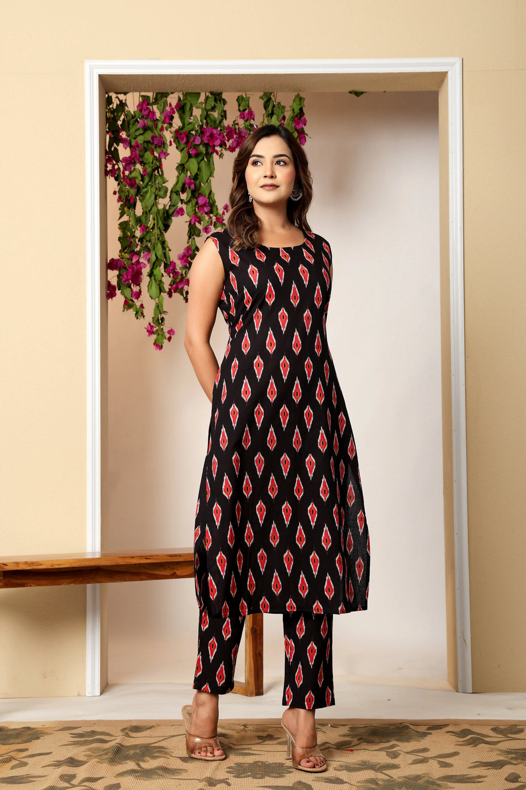 Morpankh Ikat Sleeveless Cotton Co-ord The Baisa