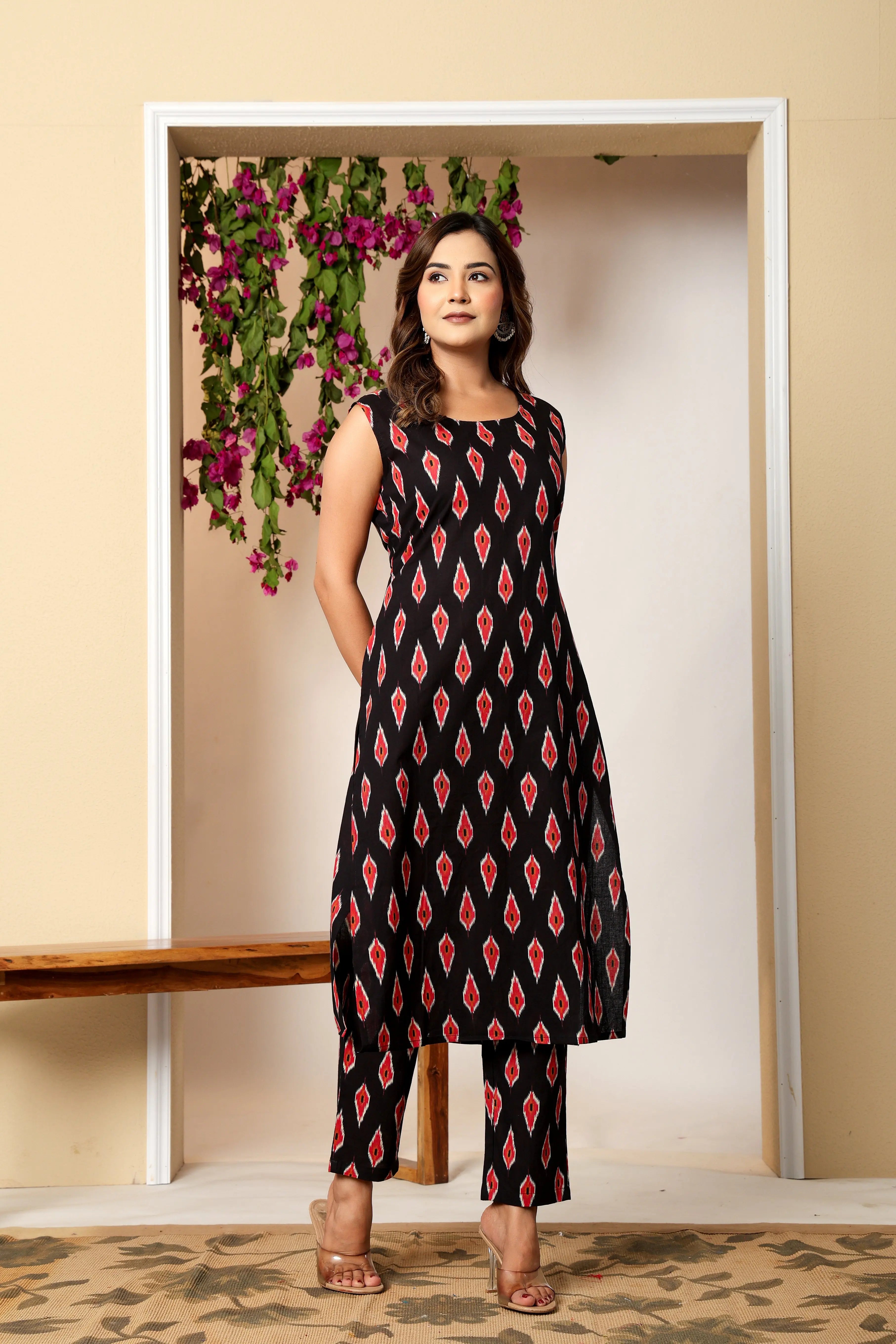 Morpankh Ikat Sleeveless Cotton Co-ord The Baisa