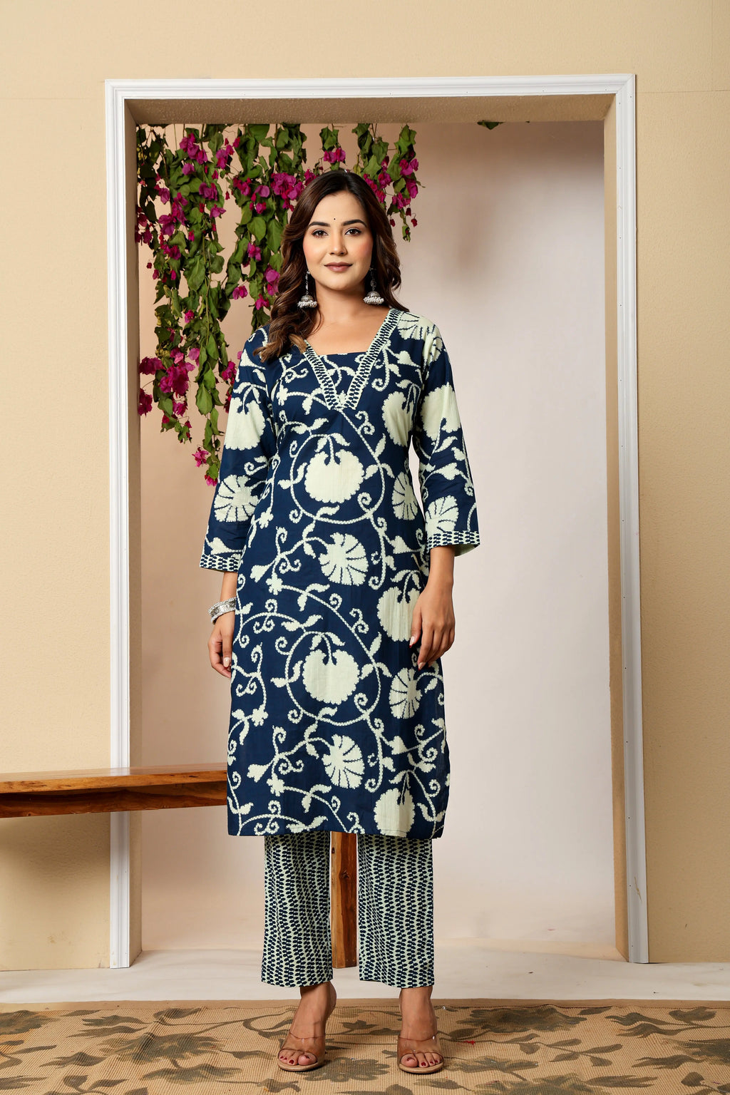 Floral Heritage Cotton 3-Piece Kurta Set The Baisa