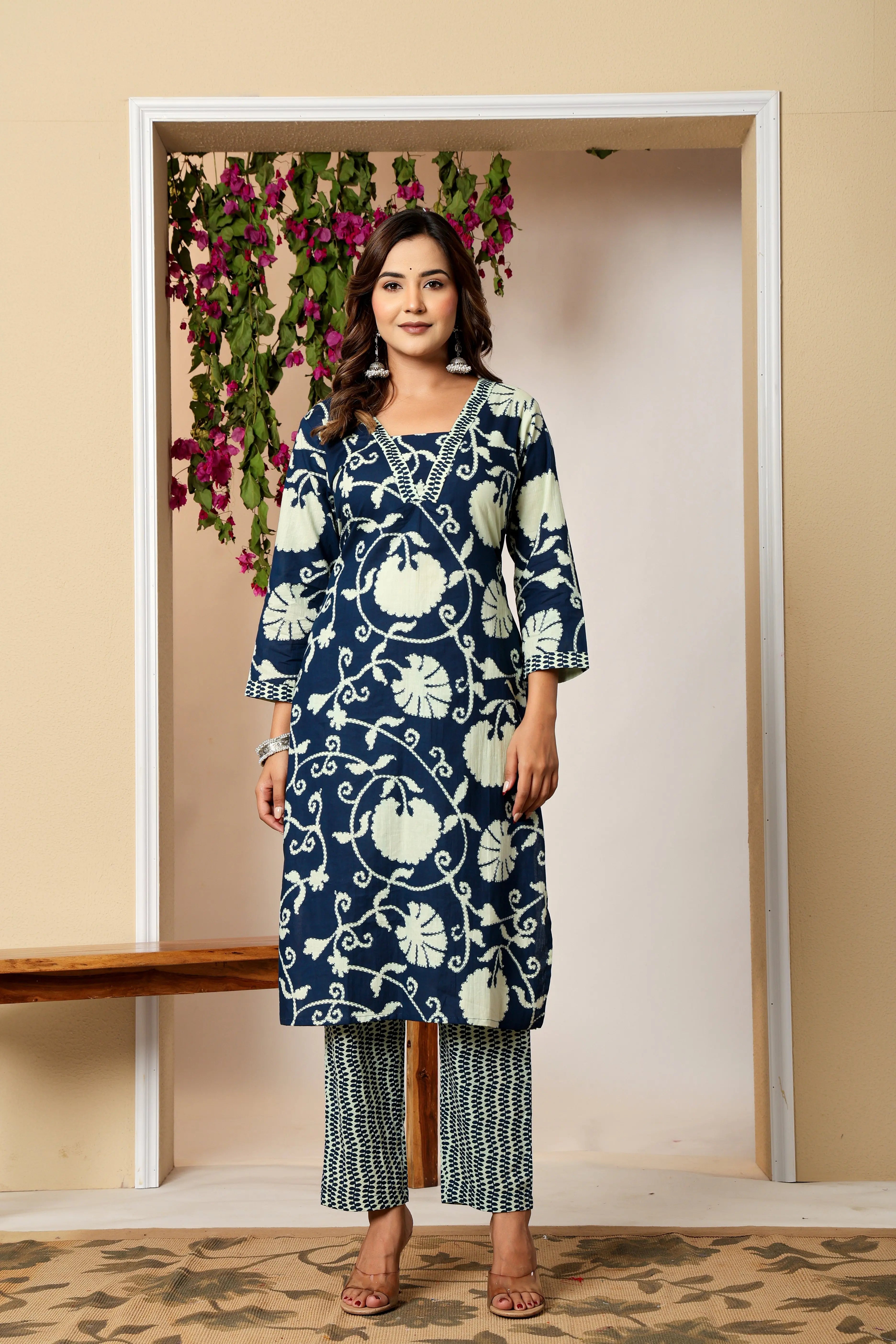 Floral Heritage Cotton 3-Piece Kurta Set The Baisa