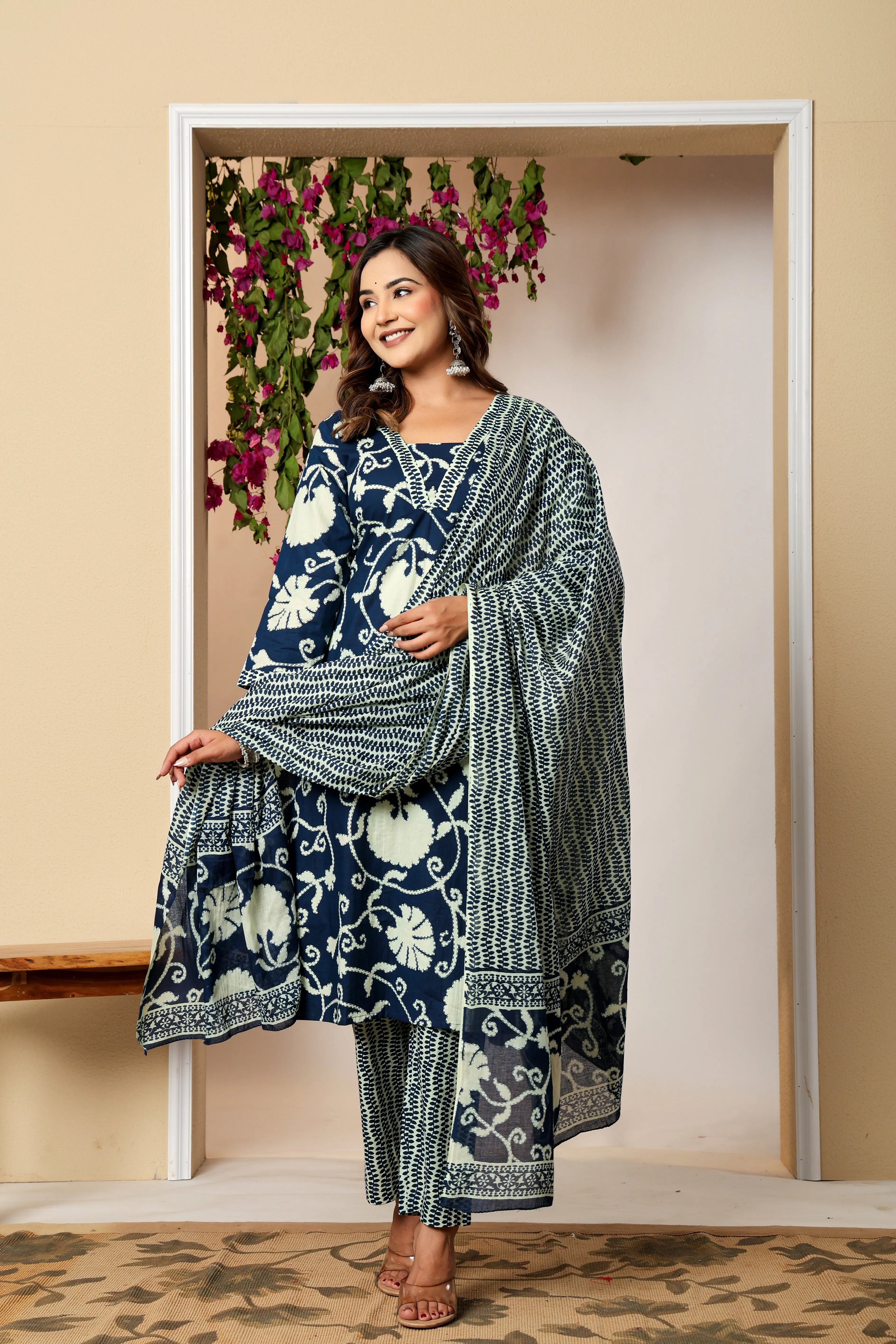 Floral Heritage Cotton 3-Piece Kurta Set The Baisa