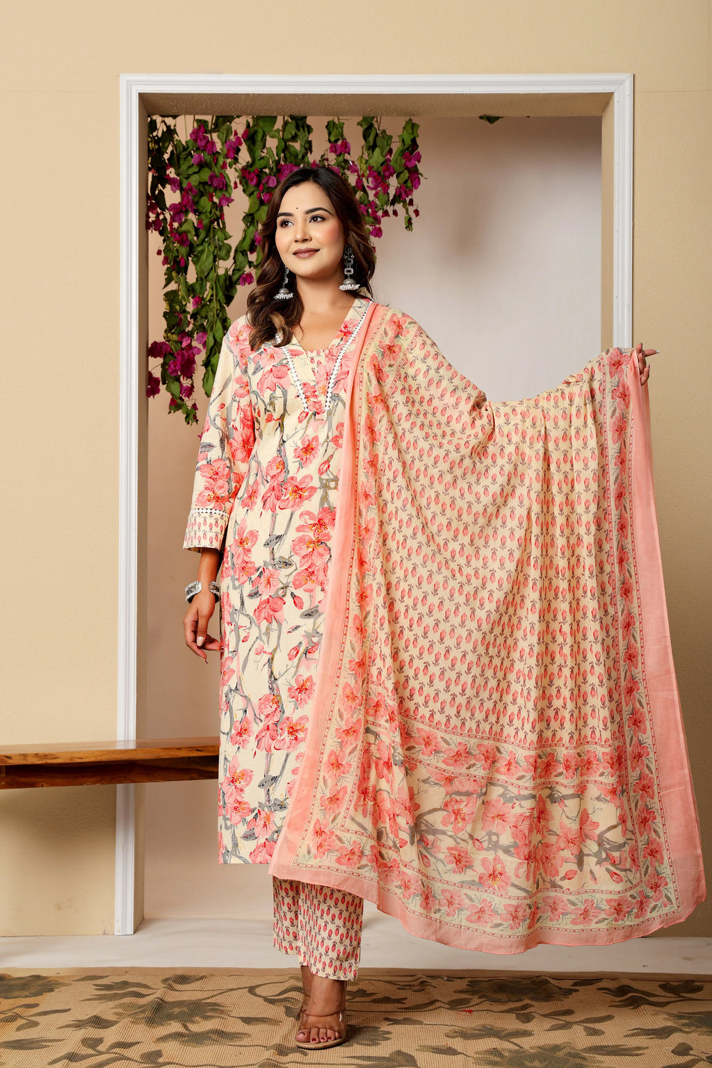 Floral Heritage Cotton 3-Piece Kurta Set The Baisa