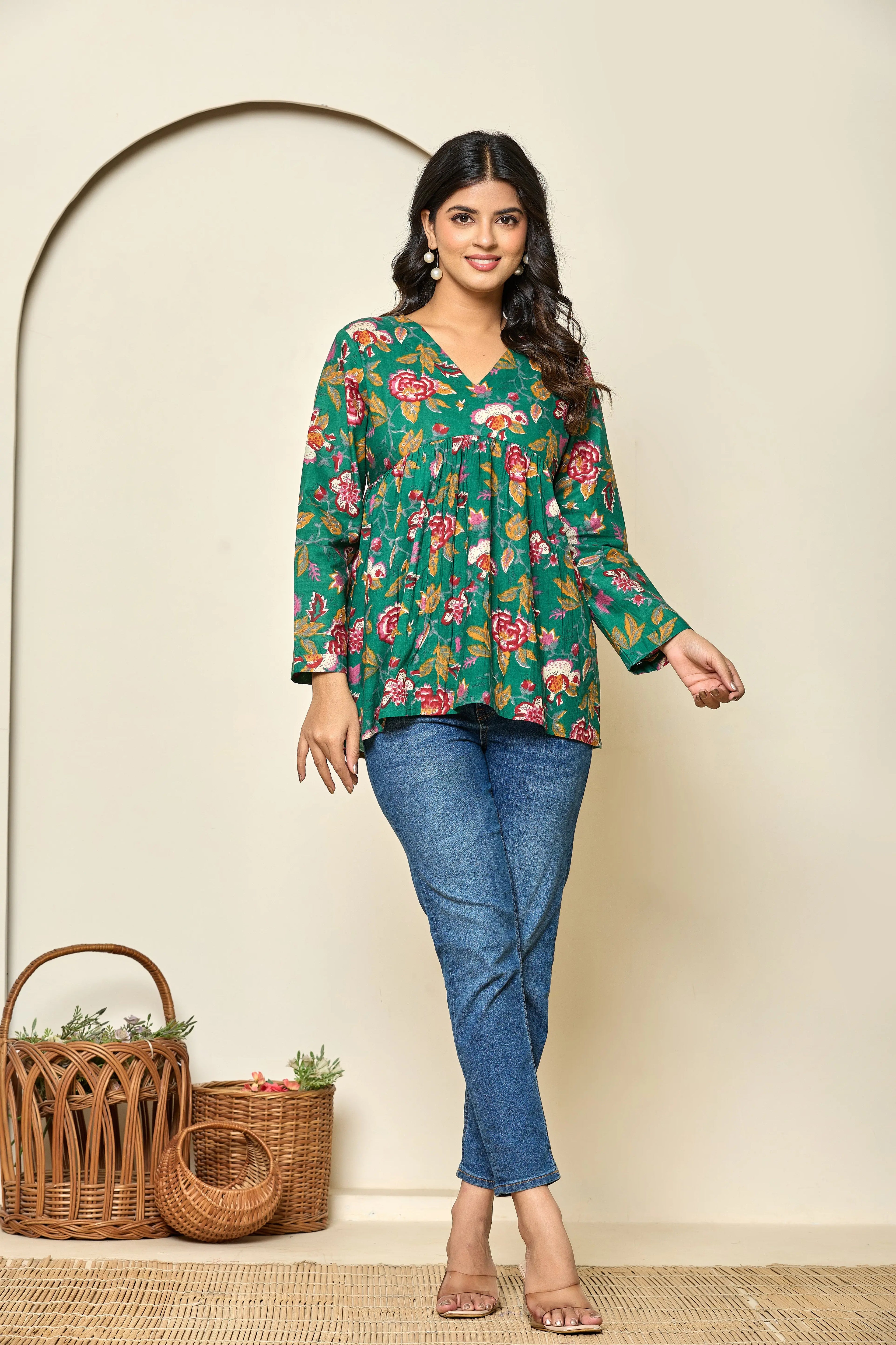 Bloom Floral Peplum Cotton Top The Baisa