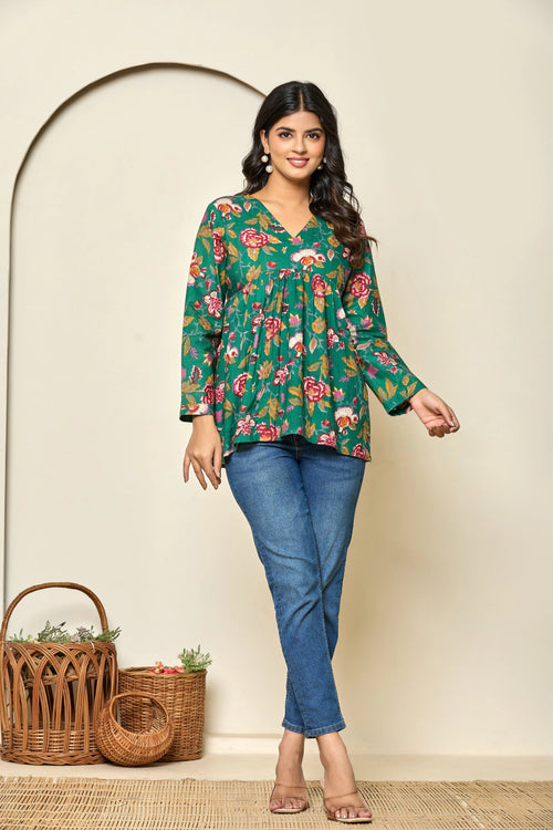 Bloom Floral Peplum Cotton Top The Baisa