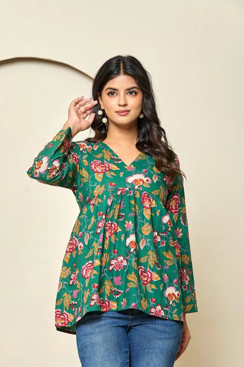 Bloom Floral Peplum Cotton Top The Baisa