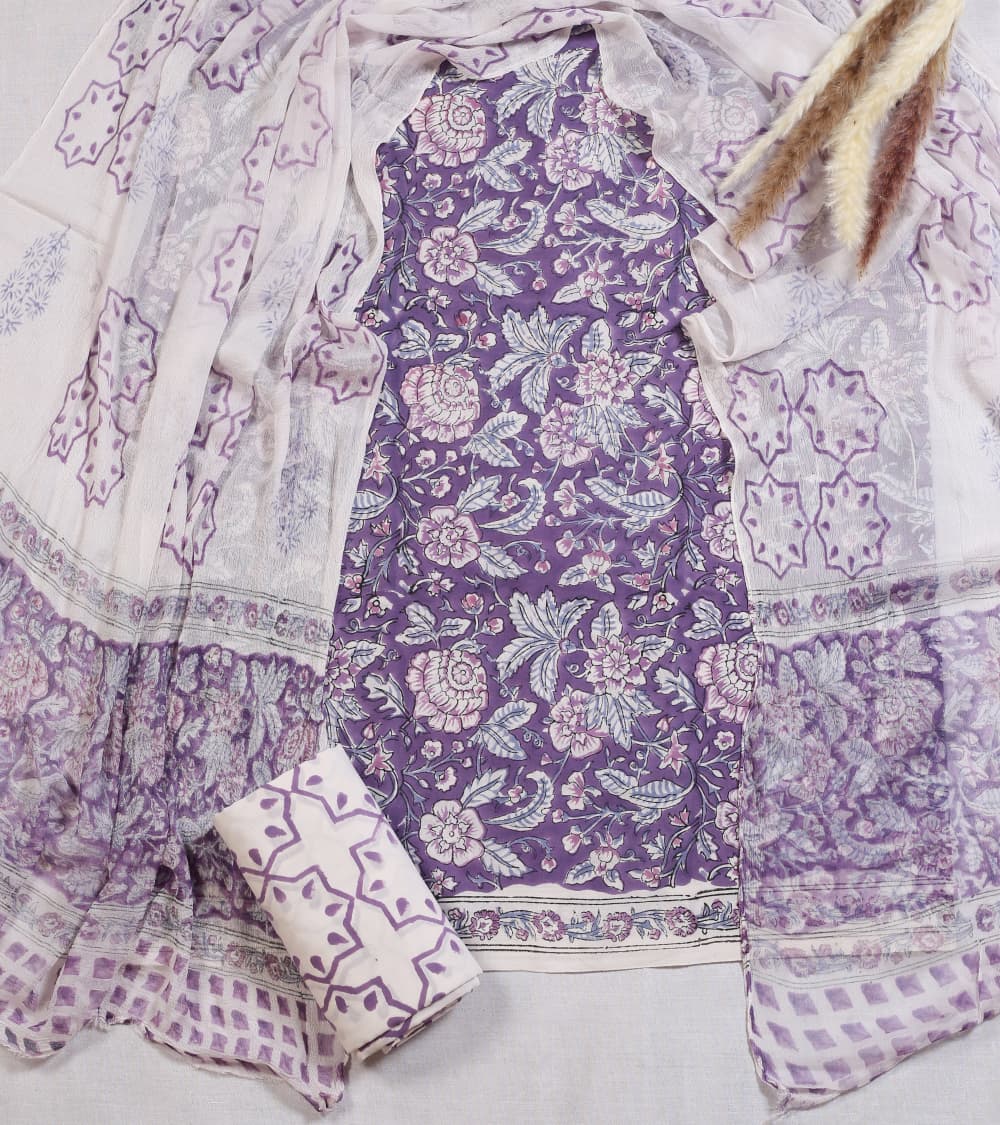Hand-block printed cotton Suit set