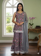 Shreeji Peach Gota Floral Sharara Set The Baisa