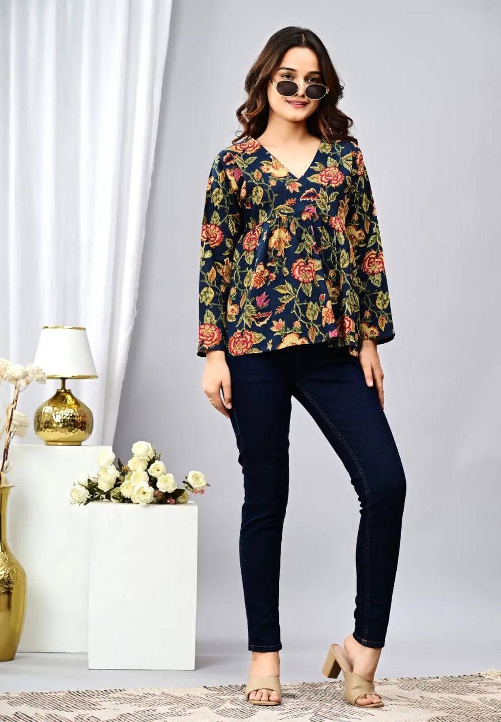 Bloom Floral Peplum Cotton Top The Baisa