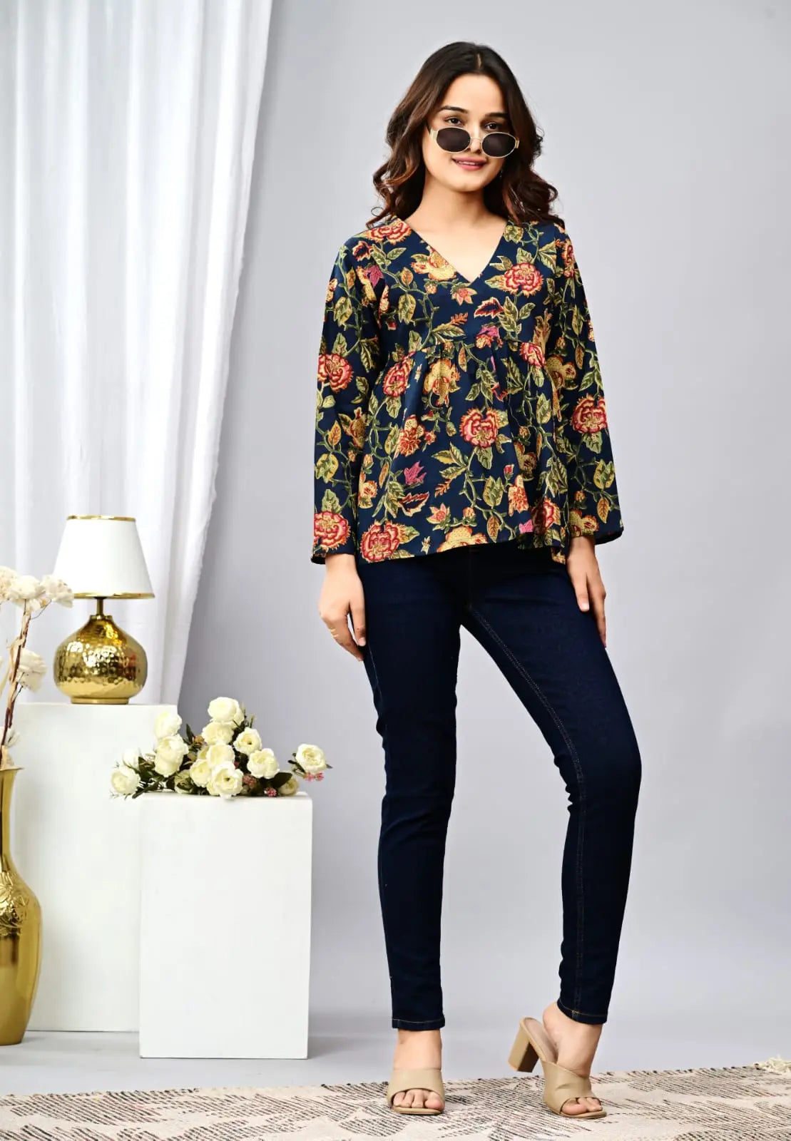 Bloom Floral Peplum Cotton Top The Baisa