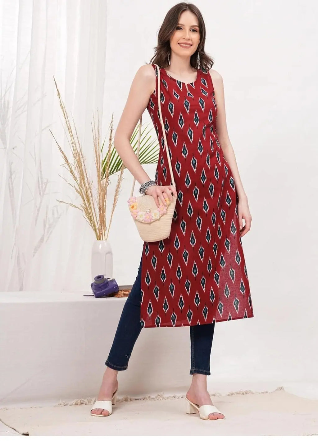 Morpankh Ikat Sleeveless Cotton Co-ord The Baisa