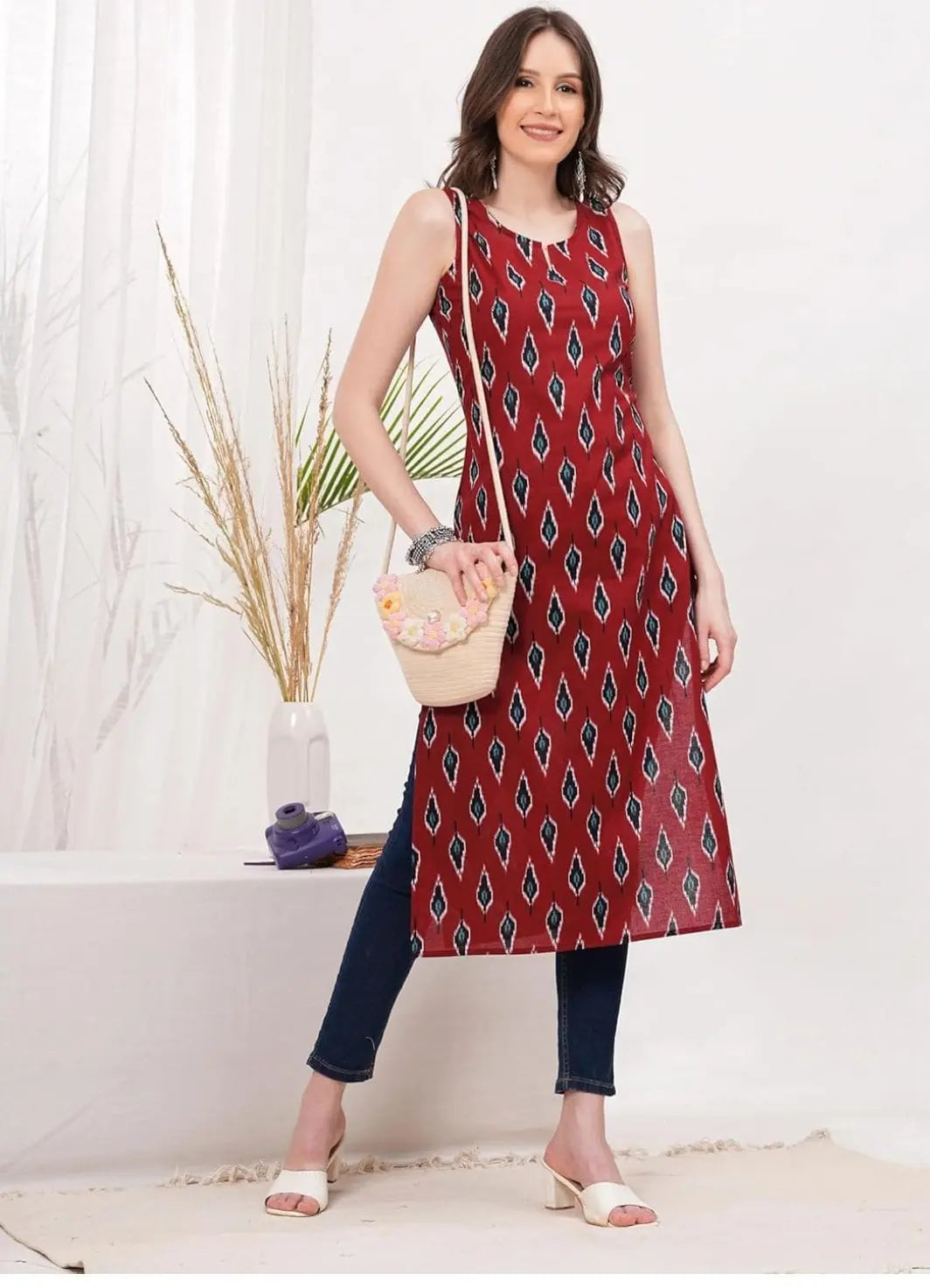 Morpankh Ikat Sleeveless Cotton Co-ord The Baisa