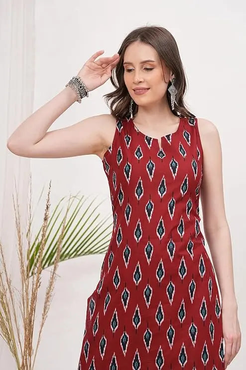 Morpankh Ikat Sleeveless Straight Kurti The Baisa