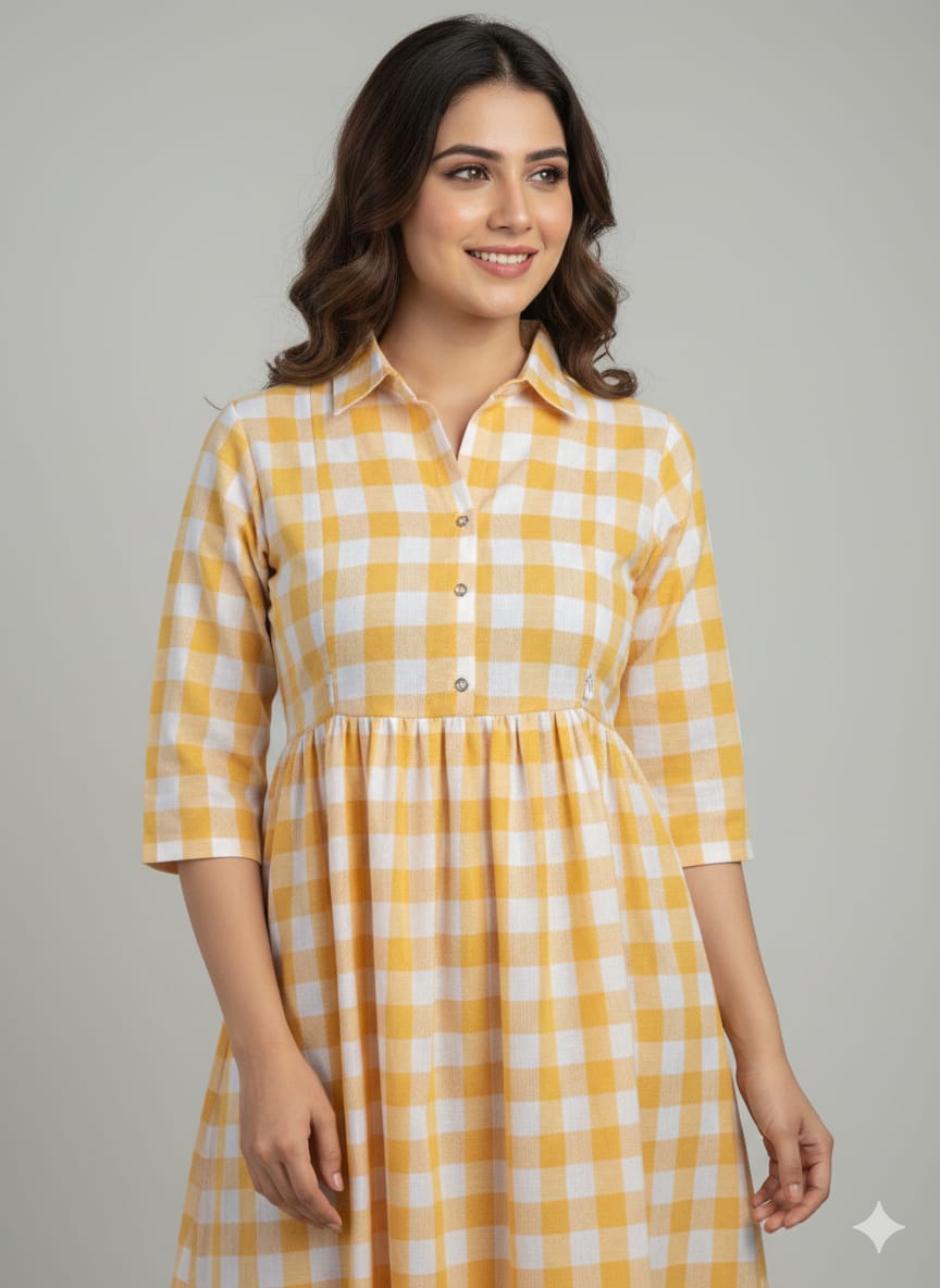 Anarkali Box Gown — Cotton Checkered Maxi Dress