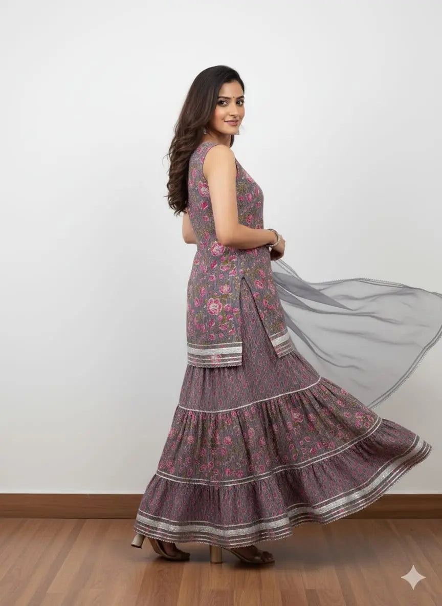 Shreeji Peach Gota Floral Sharara Set The Baisa