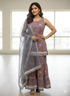 Shreeji Peach Gota Floral Sharara Set The Baisa