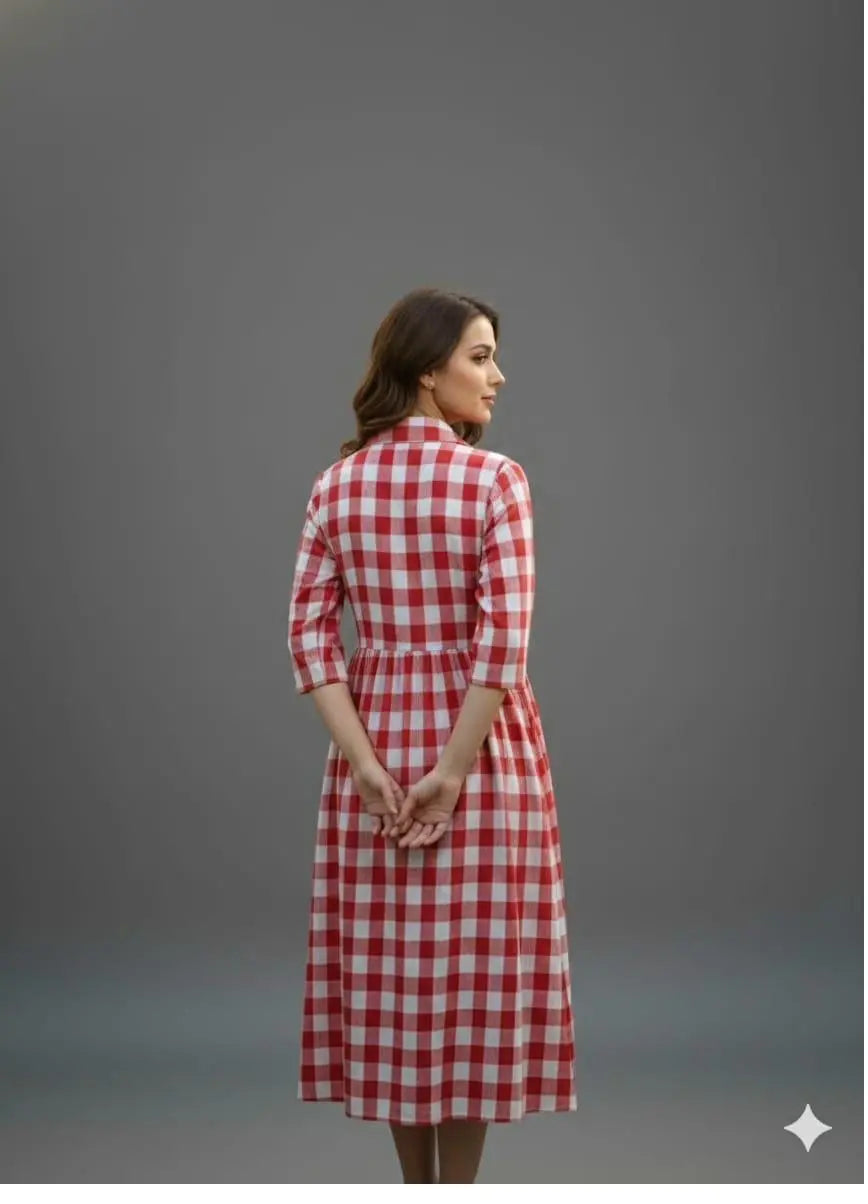 Anarkali Box Gown — checkered cotton maxi dress, back view — The Baisa Jaipur